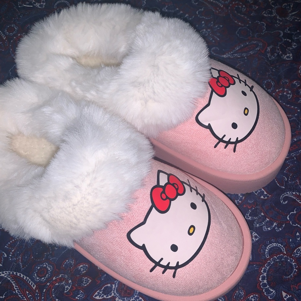 Sanrio Hello Kitty Pink and White Cozy Slippers